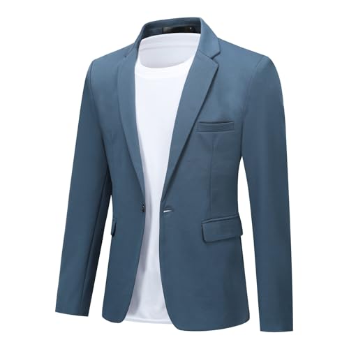 Allthemen Herren Sakko Baumwolle Stretch EIN Knopf Slim Fit Blazer Sportlich Freizeit Anzugjacke Leicht Jacke für Business Blau XXL von Allthemen