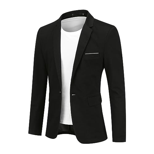 Allthemen Herren Sakko Baumwolle Stretch EIN Knopf Slim Fit Blazer Sportlich Freizeit Anzugjacke Leicht Jacke für Business Schwarz XXL von Allthemen