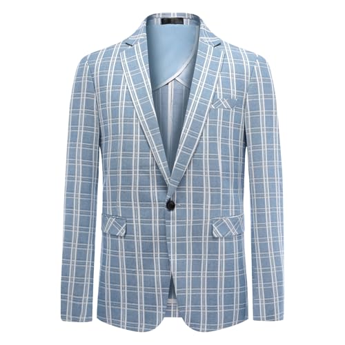Allthemen Herren Sakko Kariert Anzugjacke Slim Fit Business Blazer Klassisch Vintage Smoking Jacke Hellblau 3XL von Allthemen