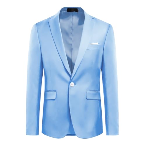 Allthemen Herren Sakko Slim Fit 1 Knopf Anzugjacke Blazer für Business Hochzeit Freizeit Himmelblau L von Allthemen