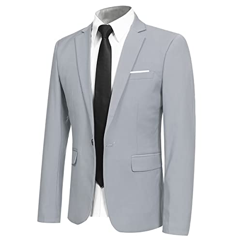 Allthemen Herren Sakko Slim Fit Sportlich Blazer Anzugjacke 1 Knopf Business Hochzeit Hellgrau 3XL von Allthemen