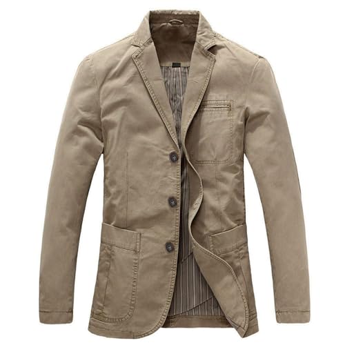 Allthemen Herren Sakko Sportlich Slim Fit Blazer Baumwolle Freizeit Jackett Used Look Sportsakko Khaki XXL von Allthemen