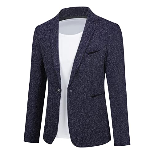 Allthemen Herren Sakko Sportlich Baumwolle Blazer Slim Fit Modern Jackett Jacke Casual Anzugjacke für Männer Blau XS von Allthemen