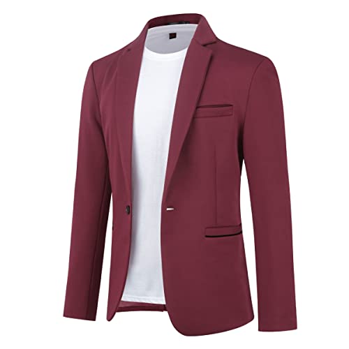 Allthemen Herren Sakko Sportlich Slim Fit Blazer Männer Modern Freizeit Jackett Business Anzugjacke Weinrot 3XL von Allthemen