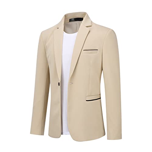 Allthemen Herren Sakko Sportlich Modern Stretch Blazer Männer Slim Fit Freizeit Business Anzugjacke Khaki L von Allthemen