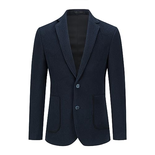 Allthemen Herren Sakko Wolle Tweed Klassisch Blazer 2 Knöpfe Gefütterter Winterjacke mit Streifen Übergangsjacke für Winter #001 Dunkelblau XXL von Allthemen