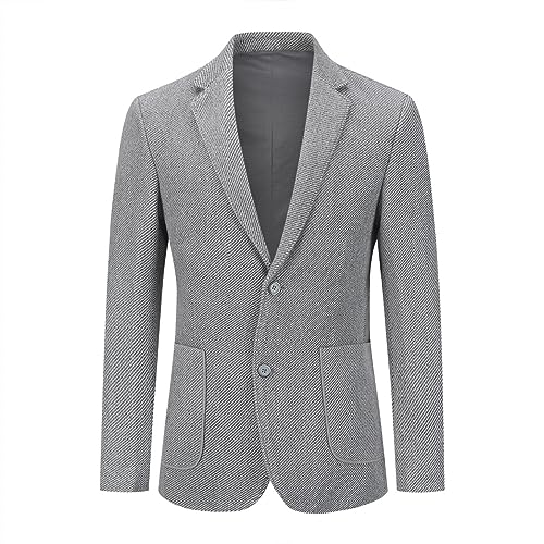 Allthemen Herren Sakko Wolle Tweed Klassisch Blazer 2 Knöpfe Gefütterter Winterjacke mit Streifen Übergangsjacke für Winter Grau S von Allthemen