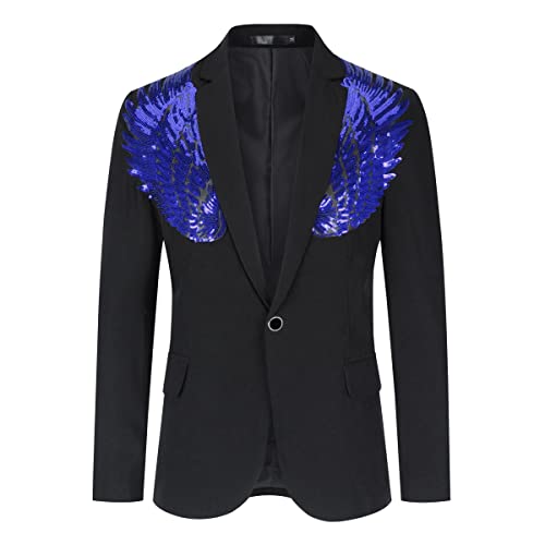 Allthemen Herren Sakko mit Pailletten Smokingjacke Glitzer Bunte Blazer für Party Abschlussball Blau M von Allthemen