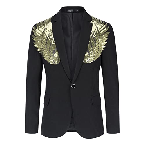 Allthemen Herren Sakko mit Pailletten Smokingjacke Glitzer Bunte Blazer für Party Abschlussball Gold L von Allthemen