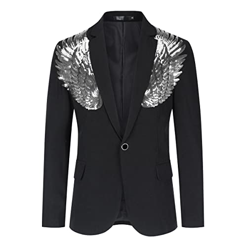 Allthemen Herren Sakko mit Pailletten Smokingjacke Glitzer Bunte Blazer für Party Abschlussball Silber 3XL von Allthemen