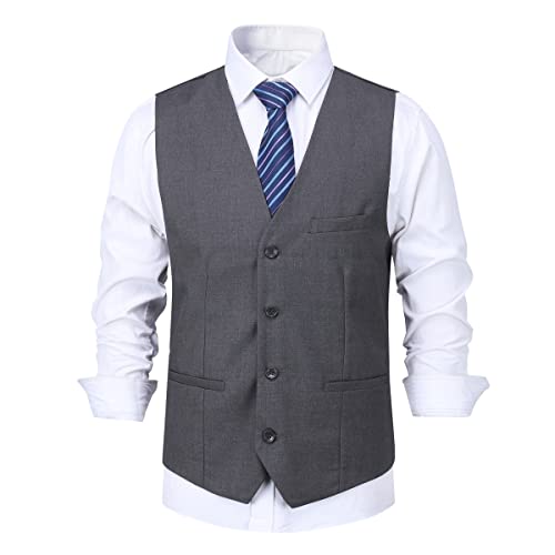 Allthemen Herren Slim Fit Business Anzugweste Einreiher Anzugweste Dunkelgrau 3XL von Allthemen