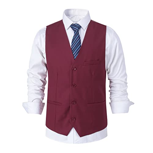 Allthemen Herren Slim Fit Business Anzugweste Einreiher Anzugweste Weinrot L von Allthemen