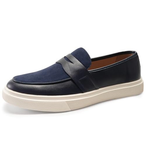 Allthemen Herren Slipper Slip On Leder Loafer Business Anzugschuhe Ohne Schnürsenkel Sneaker Flach Blau 42 von Allthemen