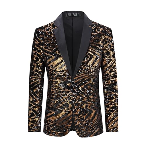 Allthemen Herren Smokingjacke mit Pailletten Glitzer Sakko Gold Blazer für Hochzeit Party #41 Gold 3XL von Allthemen