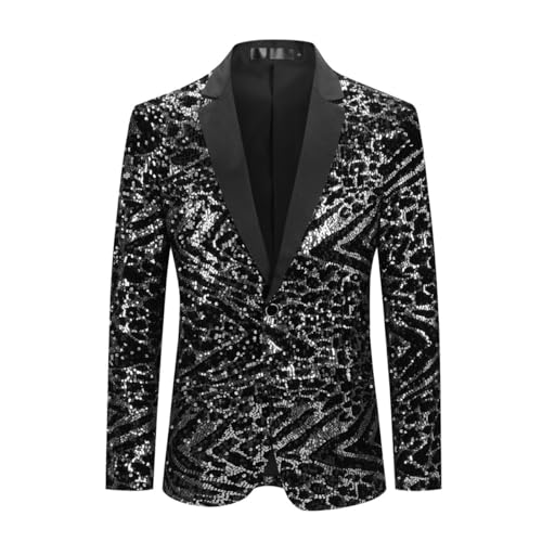 Allthemen Herren Smokingjacke mit Pailletten Glitzer Sakko Gold Blazer für Hochzeit Party #41 Schwarz M von Allthemen