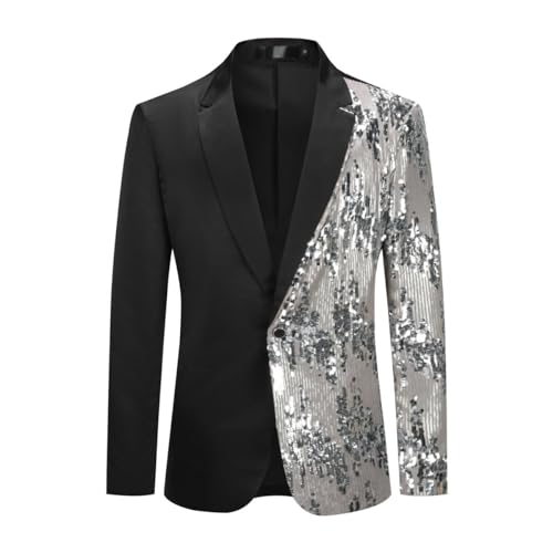 Allthemen Herren Smokingjacke mit Pailletten Glitzer Sakko Gold Blazer für Hochzeit Party #43 Silber 3XL von Allthemen