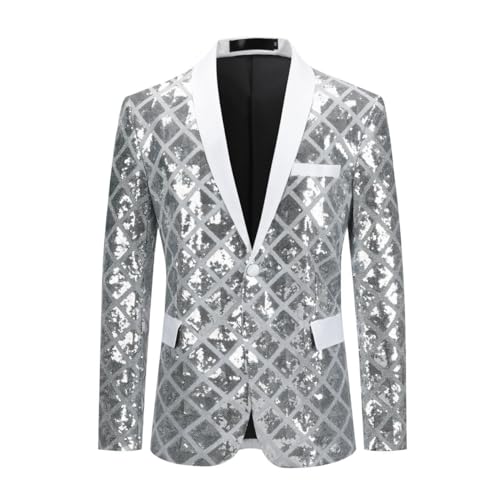 Allthemen Herren Smokingjacke mit Pailletten Glitzer Sakko Gold Blazer für Hochzeit Party #44 Silber L von Allthemen