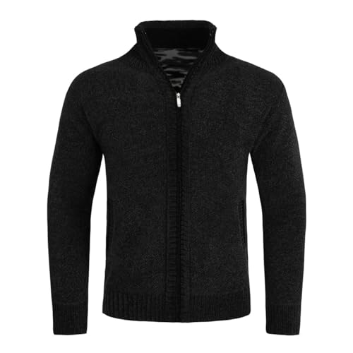 Allthemen Herren Strickjacke Cardigan mit Reißverschluss und Stehkragen Gefüttert Grobstrick Pullover Schwarz M von Allthemen