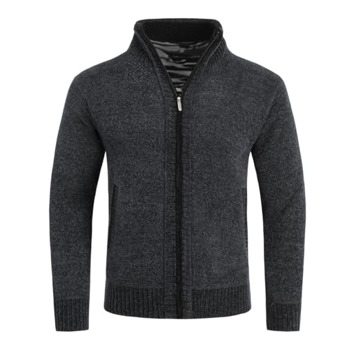 Allthemen Herren Strickjacke Cardigan mit Reißverschluss und Stehkragen Gefüttert Grobstrick Pullover Dunkelgrau XL von Allthemen