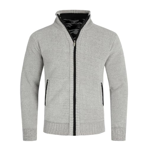 Allthemen Herren Strickjacke Cardigan mit Reißverschluss und Stehkragen Gefüttert Grobstrick Pullover Hellgrau M von Allthemen