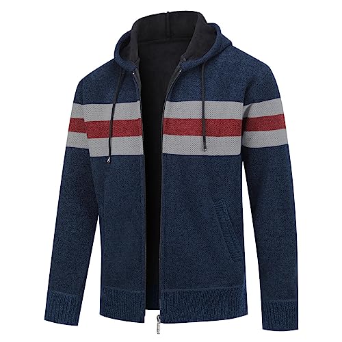 Allthemen Herren Strickjacke mit Kapuze Gefüttert Cardigan Männer Grobstrick Kapuzenjacke Winterjacke Übergangsjacke Warm #8750 Dunkelblau 3XL von Allthemen