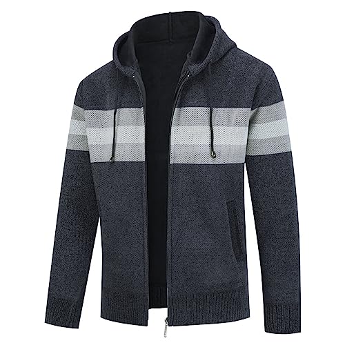 Allthemen Herren Strickjacke mit Kapuze Gefüttert Cardigan Männer Grobstrick Kapuzenjacke Winterjacke Übergangsjacke Warm #8750 Dunkelgrau M von Allthemen