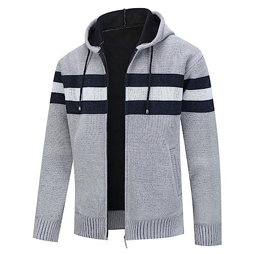 Allthemen Herren Strickjacke mit Kapuze Gefüttert Cardigan Männer Grobstrick Kapuzenjacke Winterjacke Übergangsjacke Warm #8750 Hellgrau S von Allthemen