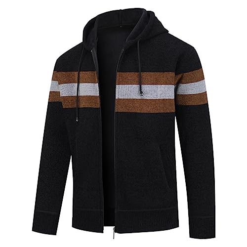 Allthemen Herren Strickjacke mit Kapuze Gefüttert Cardigan Männer Grobstrick Kapuzenjacke Winterjacke Übergangsjacke Warm #8750 Schwarz L von Allthemen