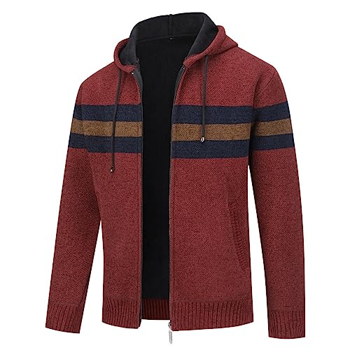 Allthemen Herren Strickjacke mit Kapuze Gefüttert Cardigan Männer Grobstrick Kapuzenjacke Winterjacke Übergangsjacke Warm #8750 Weinrot S von Allthemen