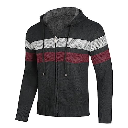 Allthemen Herren Strickjacke mit Kapuze Gefüttert Cardigan Männer Grobstrick Kapuzenjacke Winterjacke Übergangsjacke Warm #8809 Blau XXL von Allthemen