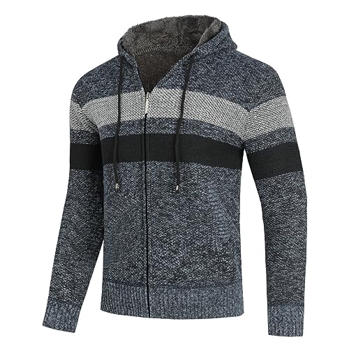 Allthemen Herren Strickjacke mit Kapuze Gefüttert Cardigan Männer Grobstrick Kapuzenjacke Winterjacke Übergangsjacke Warm #8809 Blaugrau S von Allthemen