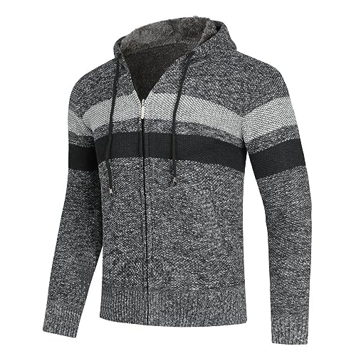 Allthemen Herren Strickjacke mit Kapuze Gefüttert Cardigan Männer Grobstrick Kapuzenjacke Winterjacke Übergangsjacke Warm #8809 Dunkelgrau L von Allthemen