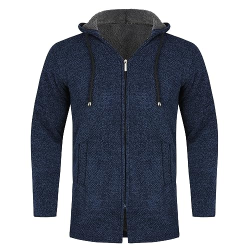 Allthemen Herren Strickjacke mit Kapuze Lang Gefüttert Cardigan Grobstrick Kapuzenjacke Kapuzenpullover Winterjacke Blau L von Allthemen