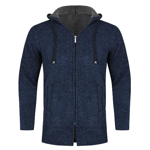 Allthemen Herren Strickjacke mit Kapuze Lang Gefüttert Cardigan Grobstrick Kapuzenjacke Kapuzenpullover Winterjacke Blau M von Allthemen