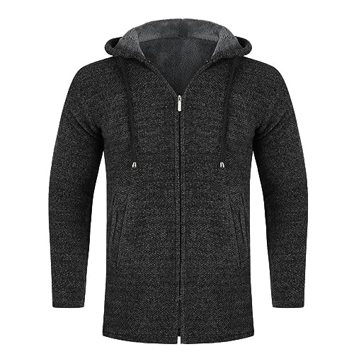 Allthemen Herren Strickjacke mit Kapuze Lang Gefüttert Cardigan Grobstrick Kapuzenjacke Kapuzenpullover Winterjacke Dunkelgrau XL von Allthemen