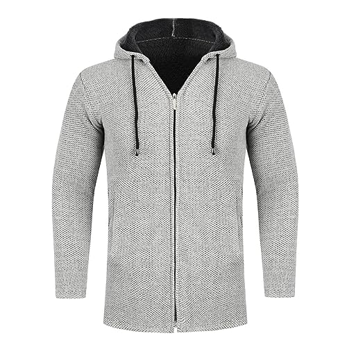 Allthemen Herren Strickjacke mit Kapuze Lang Gefüttert Cardigan Grobstrick Kapuzenjacke Kapuzenpullover Winterjacke Hellgrau L von Allthemen