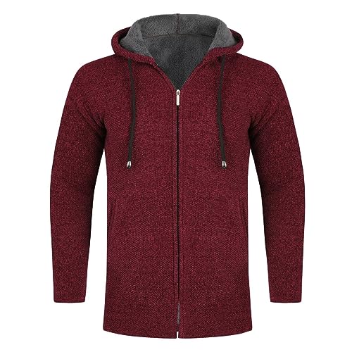 Allthemen Herren Strickjacke mit Kapuze Lang Gefüttert Cardigan Grobstrick Kapuzenjacke Kapuzenpullover Winterjacke Weinrot S von Allthemen
