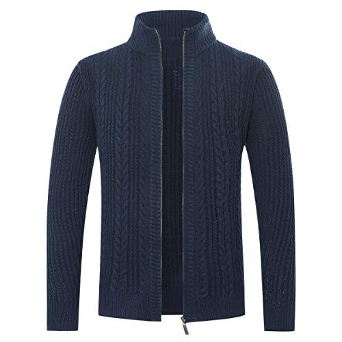 Allthemen Herren Strickjacke mit Reißverschluss Cardigan Grobstrick mit Stehkragen #79 Dunkelblau L von Allthemen