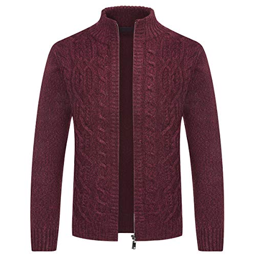 Allthemen Herren Strickjacke mit Reißverschluss Cardigan Grobstrick mit Stehkragen #67 Rot L von Allthemen