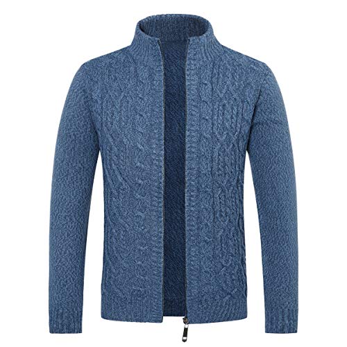 Allthemen Herren Strickjacke mit Reißverschluss Cardigan Grobstrick mit Stehkragen #67 Blau 3XL von Allthemen