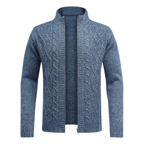 Allthemen Herren Strickjacke mit Reißverschluss Cardigan Grobstrick mit Stehkragen #67 Blau XXL von Allthemen