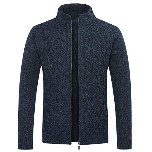 Allthemen Herren Strickjacke mit Reißverschluss Cardigan Grobstrick mit Stehkragen #67 Dunkelblau S von Allthemen