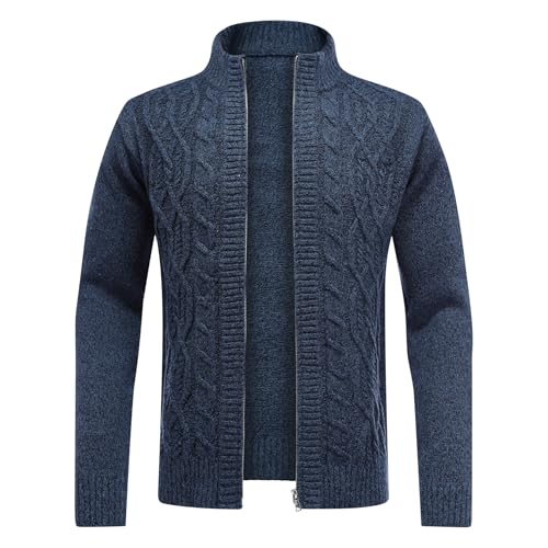 Allthemen Herren Strickjacke mit Reißverschluss Cardigan Grobstrick mit Stehkragen #67 Dunkelblau XL von Allthemen
