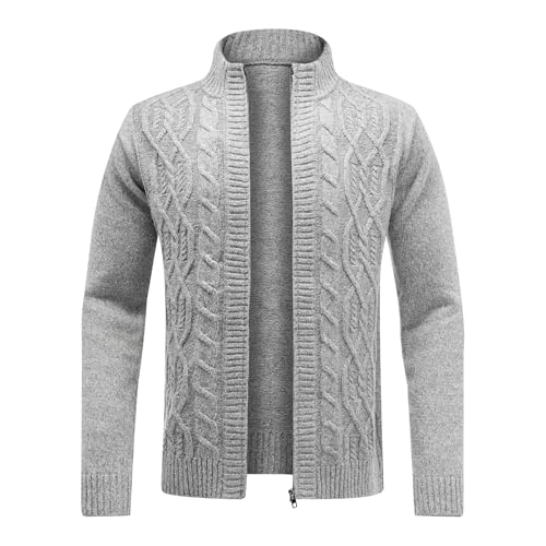 Allthemen Herren Strickjacke mit Reißverschluss Cardigan Grobstrick mit Stehkragen #67 Grau XXL von Allthemen