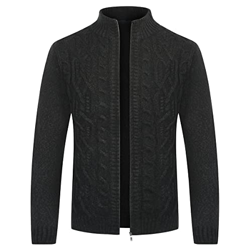 Allthemen Herren Strickjacke mit Reißverschluss Cardigan Grobstrick mit Stehkragen #67 Schwarz 3XL von Allthemen