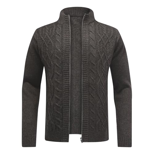 Allthemen Herren Strickjacke mit Reißverschluss Cardigan Grobstrick mit Stehkragen #67 Schwarz XL von Allthemen