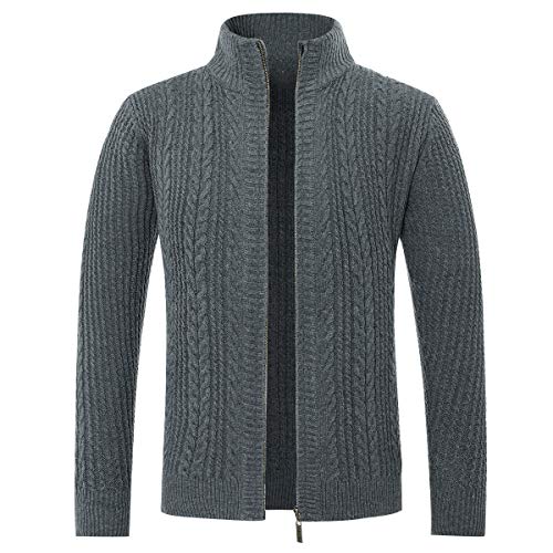 Allthemen Herren Strickjacke mit Reißverschluss Cardigan Grobstrick mit Stehkragen #79 Grau 3XL von Allthemen