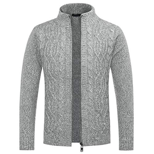 Allthemen Herren Strickjacke mit Reißverschluss Cardigan Grobstrick mit Stehkragen #67 Grau M von Allthemen