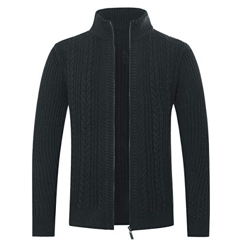 Allthemen Herren Strickjacke mit Reißverschluss Cardigan Grobstrick mit Stehkragen #79 Schwarz L von Allthemen