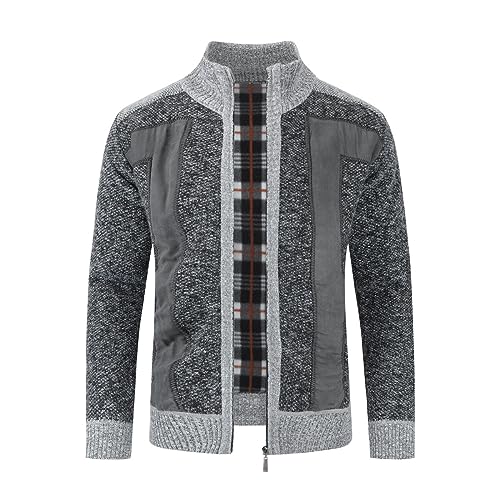 Allthemen Herren Strickjacke mit Reißverschluss Stehkragen Cardigan Grobstrick Gefüttert Pullover Winter Dunkelgrau M von Allthemen